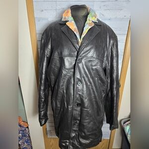 Bachrach Black Leather Men's Button Front Blazer Jacket